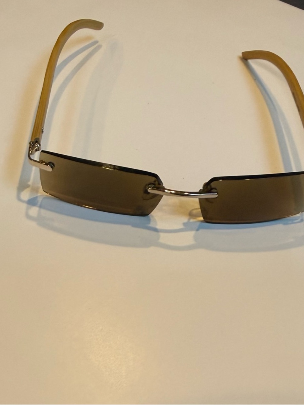 Rimless Women's Sunglasses in Brown with bamboo temples